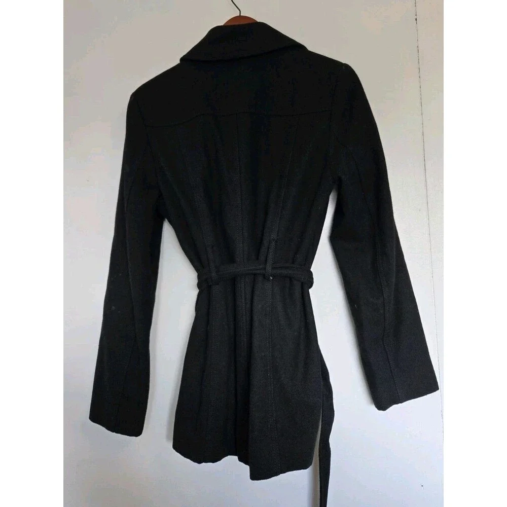 Nine West Womens 8 Black Wool Blend‎ Belted Peacoat Winter Old Money Classy